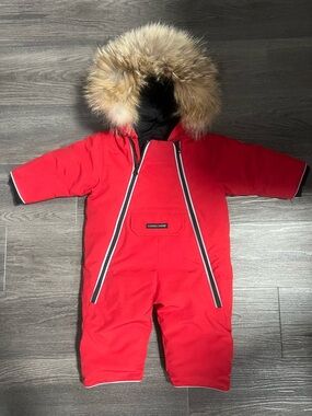 Canada Goose Red and Black Infant Snowsuit Jacket with Logo Patch